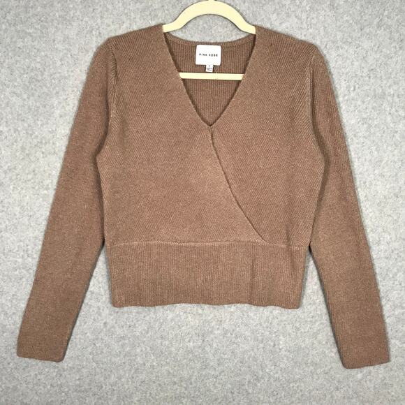 Pink Rose Sweater Large Rubbed Wrap Soft Cozy Neutral Quiet Luxury Ballet Dance - Picture 1 of 7